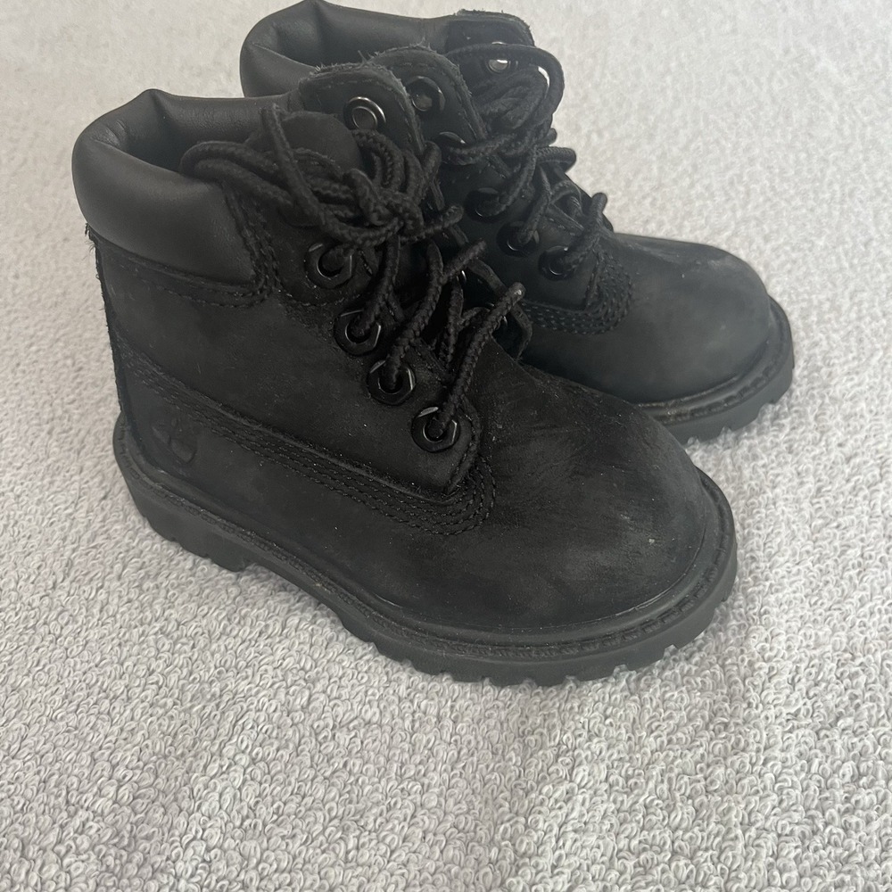 Timberland Toddler Premium Black Nubuck Leather Waterproof Boot Size 4 6"